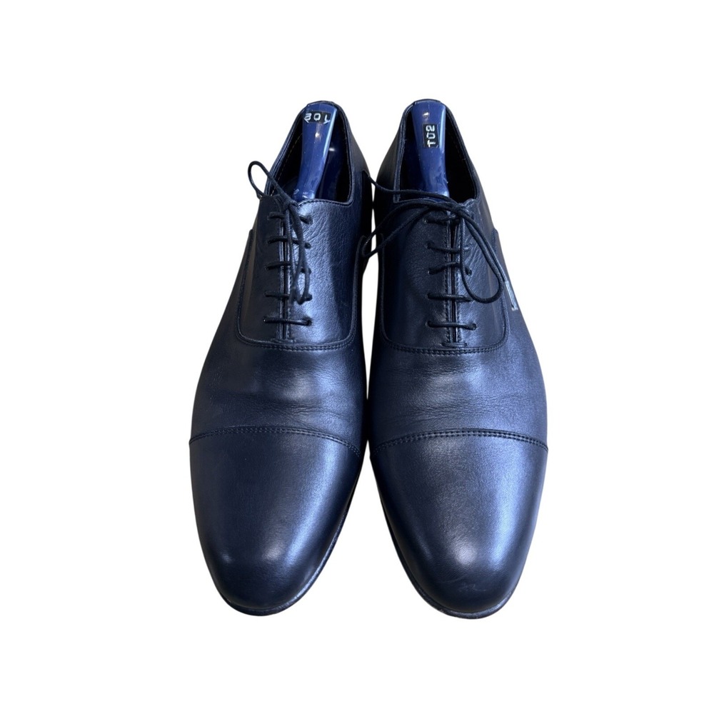 Santoni Mens Black Leather Cap Toe Oxford Dress Shoes Made in Italy Size 9.5 D - Picture 2 of 8
